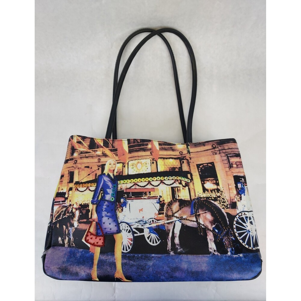 St. John's Bay Beaded Sequined Purse City Girl Horse & Carriage Fabric Old Money